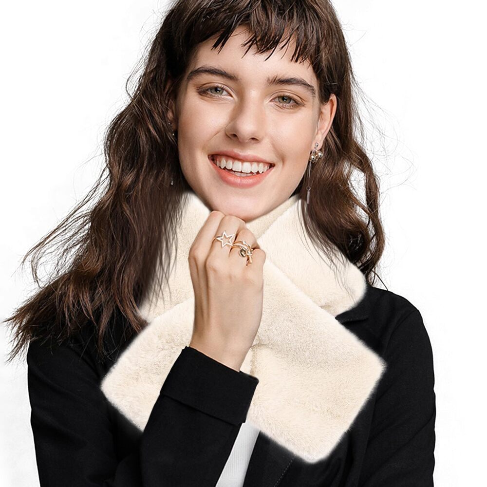 6937 Faux Fur Loop Scarf For Women- Thermal Beige Neck Warmer Winter Thick